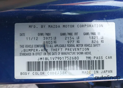 2013 Mazda Mazda3 I Touring from USA, damaged, VIN JM1BL1V79D1752680